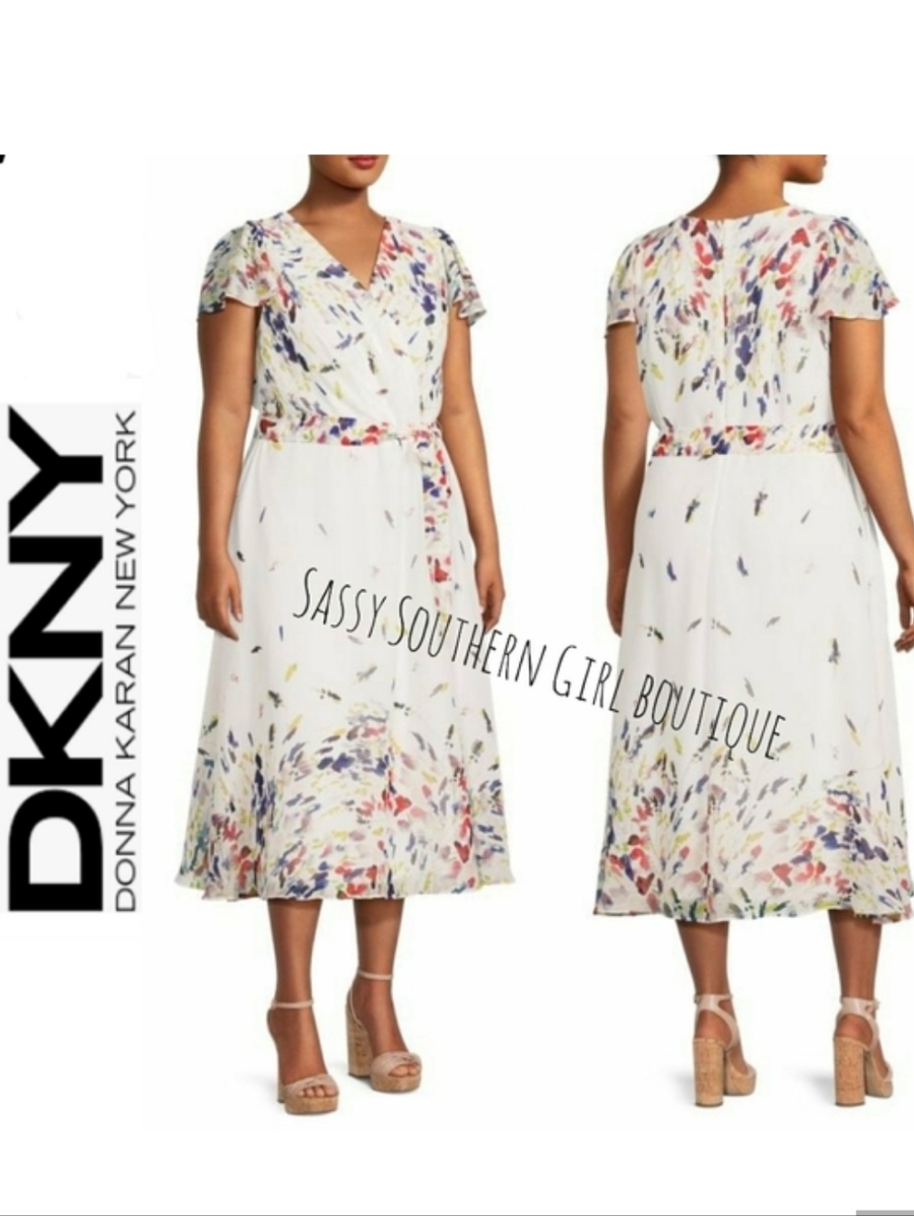 🆕⭐ DKNY Donna Karan white petal stroke midi dress